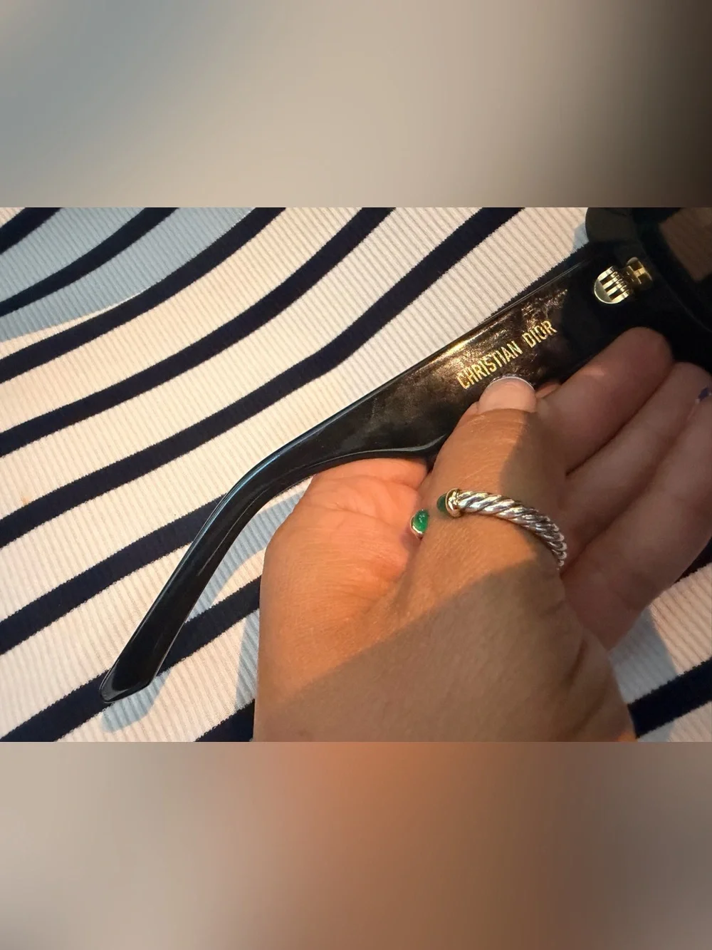 Dior Black Gloss Frame Sunglasses with Gold Logo